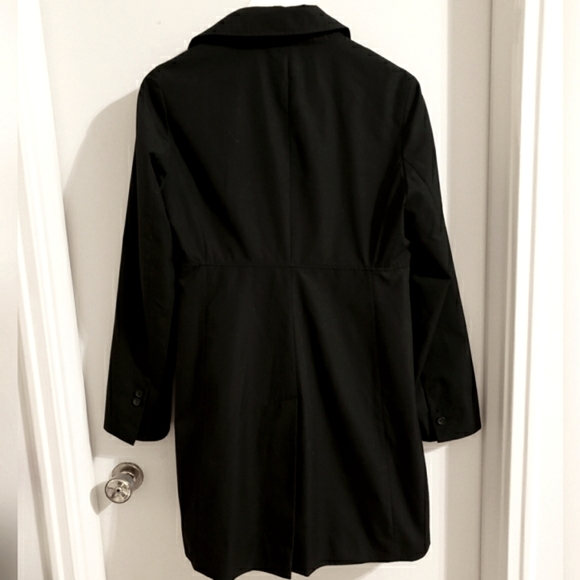 Roxy Trench Coat Black Midi Length Lined Button Up Collar Classic Woman Medium - Picture 2 of 15